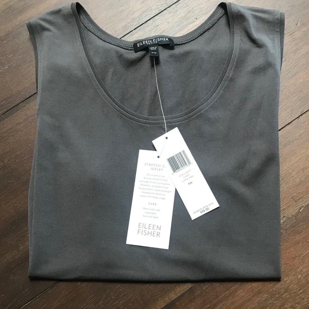 EILEEN FISHER SCOOP NECK STRETCH SILK JERSEY, SIZE PETITE MEDIUM